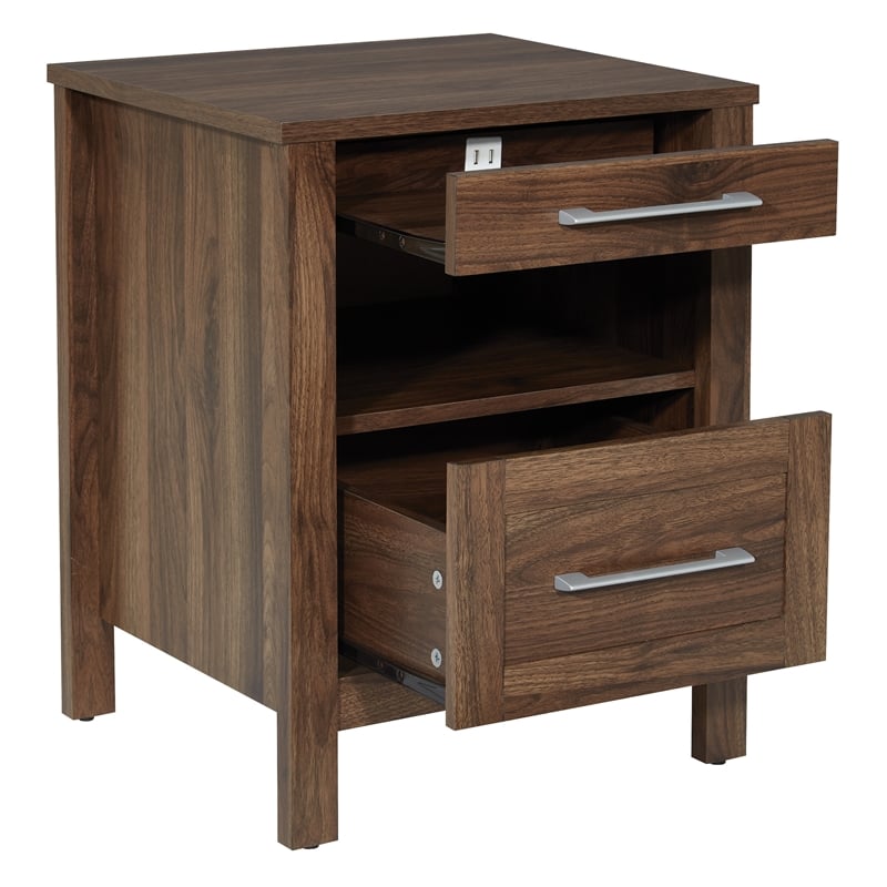 Scranton & Co Nightstand with 2 USB Ports in Classic Walnut Wood Finish