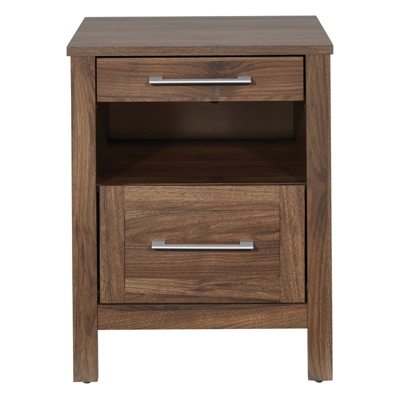 Scranton & Co Nightstand with 2 USB Ports in Classic Walnut Wood Finish