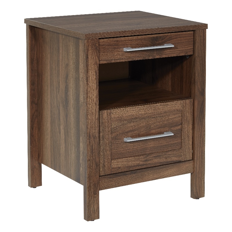 Scranton & Co Nightstand with 2 USB Ports in Classic Walnut Wood Finish