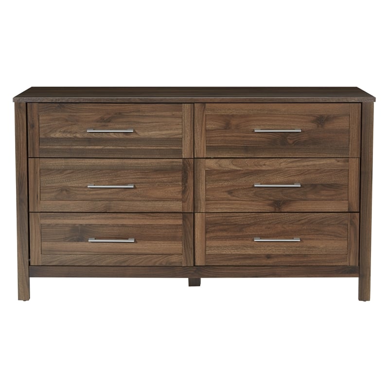 Scranton & Co 6-Drawer Horizontal Dresser in Classic Walnut Wood Finish