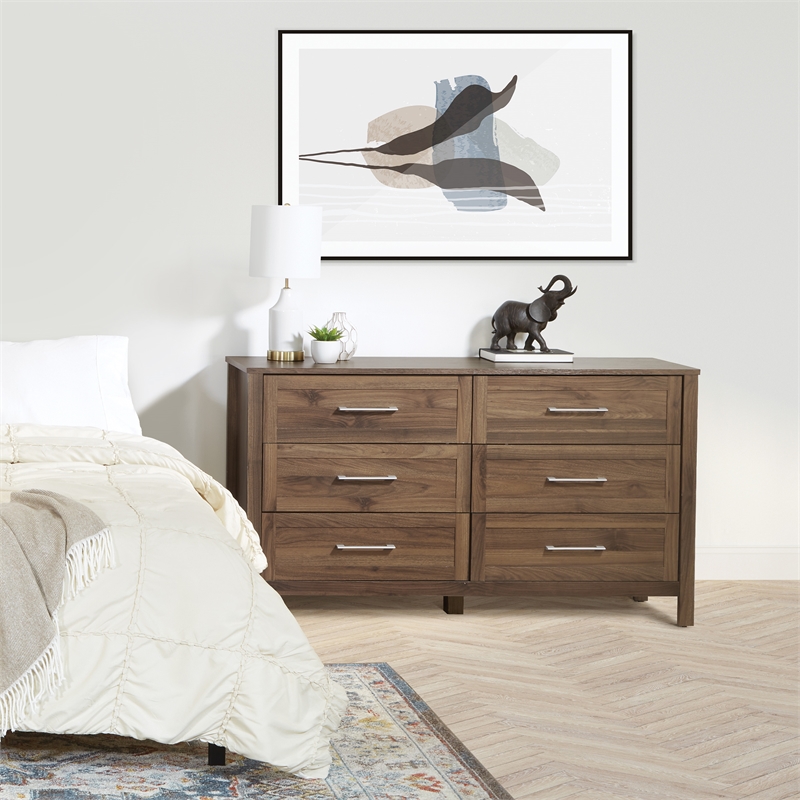 Scranton & Co 6-Drawer Horizontal Dresser in Classic Walnut Wood Finish