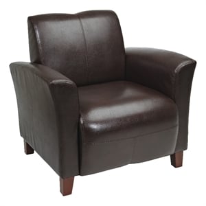 Scranton & Co Club Chair in Mocha Brown Faux Leather with Cherry Legs
