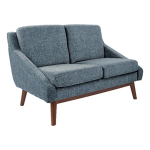 Scranton & Co Mid-Century Loveseat in Navy Fabric with Coffee Legs