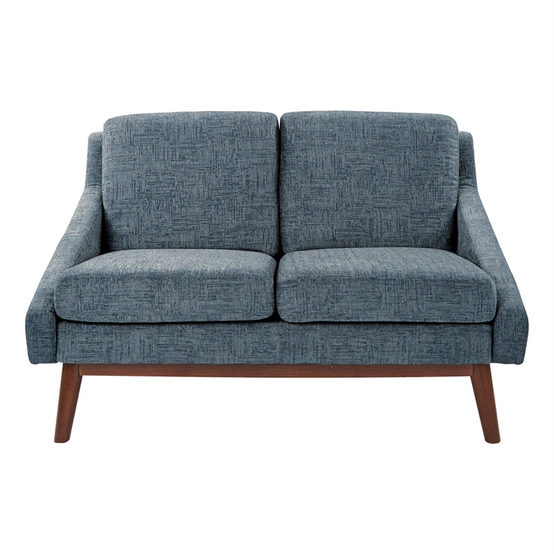 Scranton & Co Mid-Century Loveseat in Navy Fabric with Coffee Legs