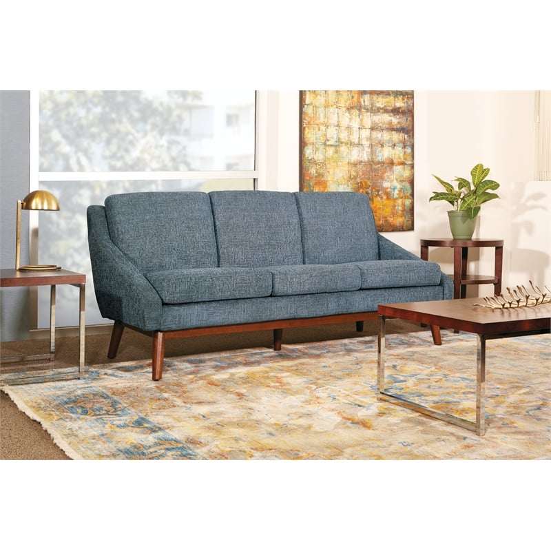 Scranton & Co Mid-Century Sofa in Navy Fabric with Coffee Finish Legs