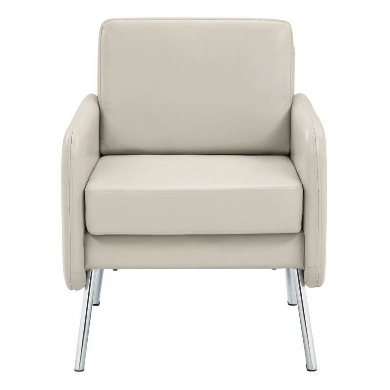 Scranton & Co Modern Lounge Chair in Cream Faux Leather Chrome Legs