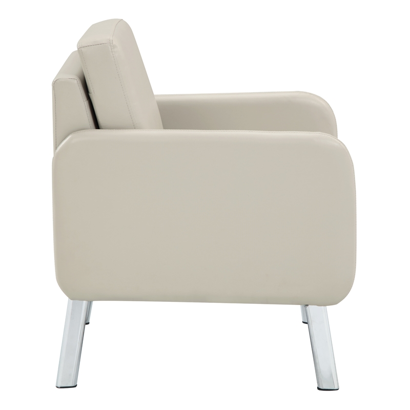 Scranton & Co Modern Lounge Chair in Cream Faux Leather Chrome Legs