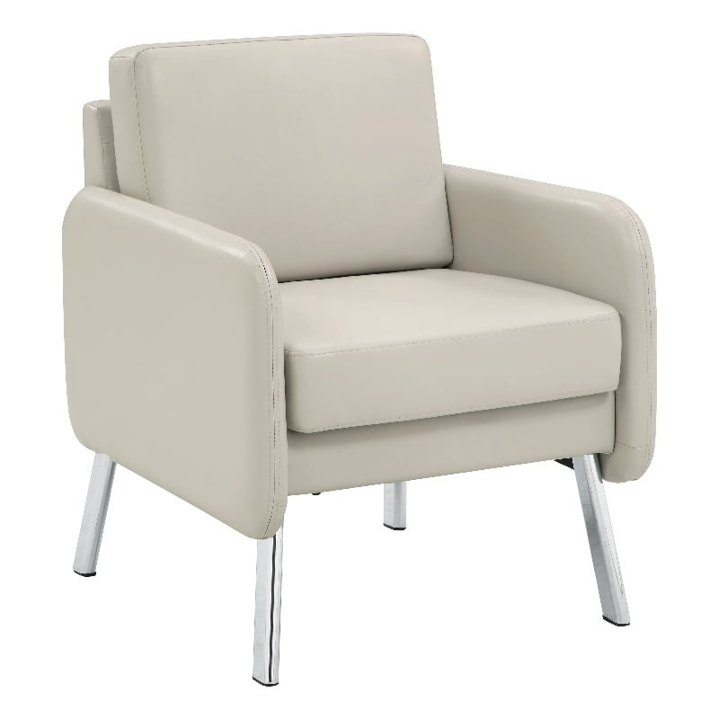 Scranton & Co Modern Lounge Chair in Cream Faux Leather Chrome Legs