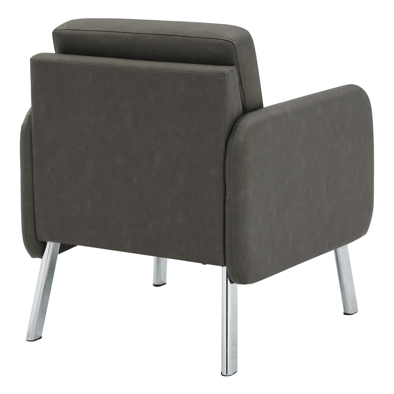 Scranton & Co Modern Lounge Chair in Smoke Faux Leather Chrome Legs