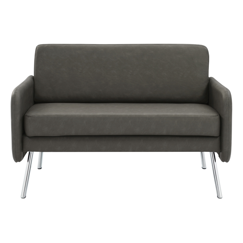 Scranton & Co Modern Lounge Loveseat in Smoke Faux Leather Chrome Legs