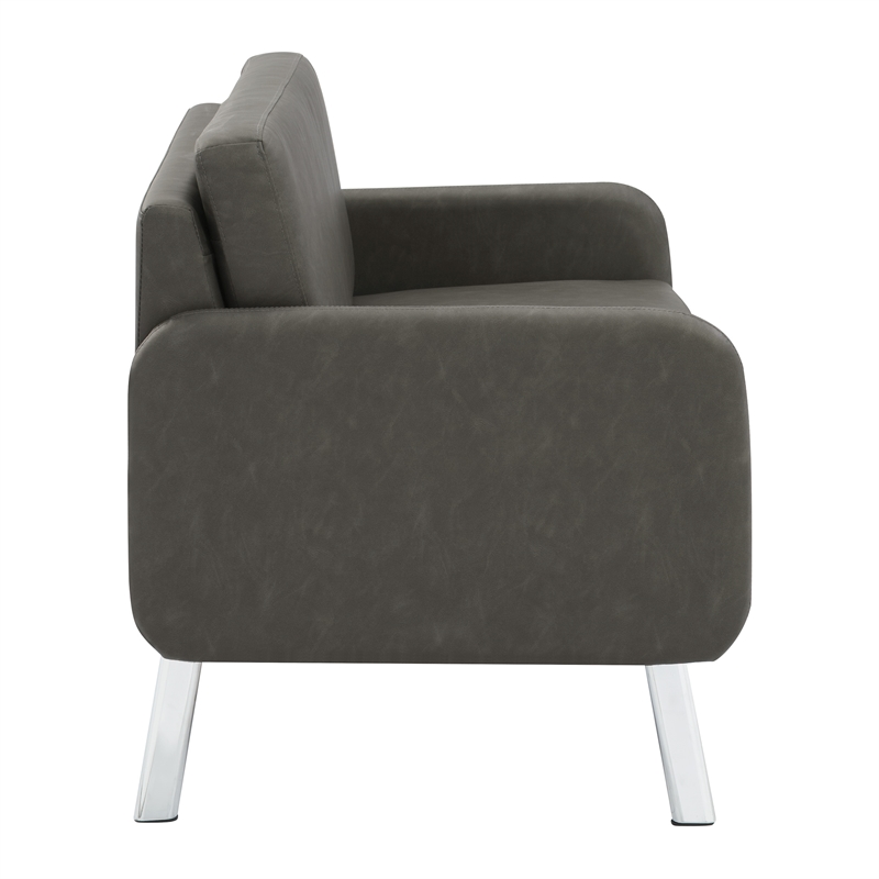 Scranton & Co Modern Lounge Loveseat in Smoke Faux Leather Chrome Legs