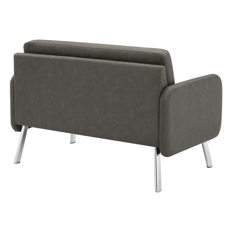 Scranton & Co Modern Lounge Loveseat in Smoke Faux Leather Chrome Legs