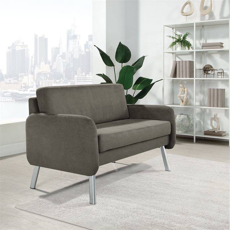 Scranton & Co Modern Lounge Loveseat in Charcoal Fabric Chrome Legs
