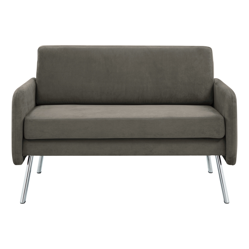 Scranton & Co Modern Lounge Loveseat in Charcoal Fabric Chrome Legs