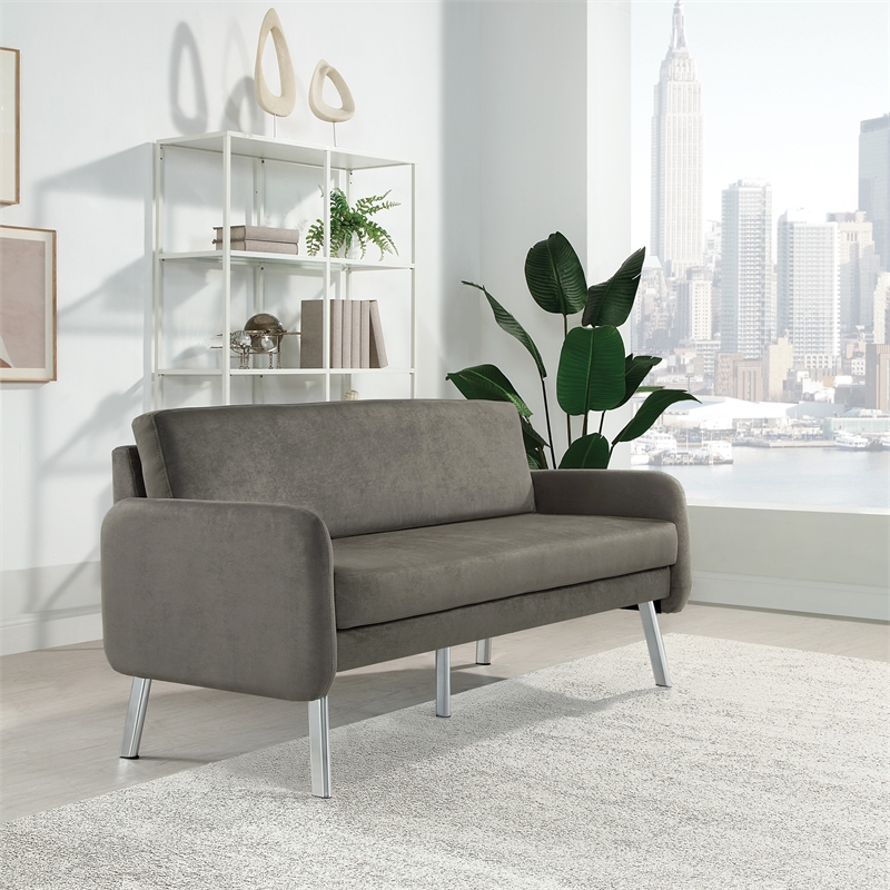 Scranton & Co Modern Lounge Sofa in Charcoal Fabric with Chrome Legs