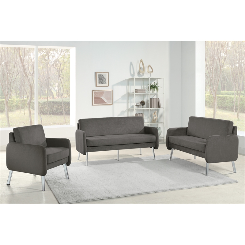 Scranton & Co Modern Lounge Sofa in Charcoal Fabric with Chrome Legs