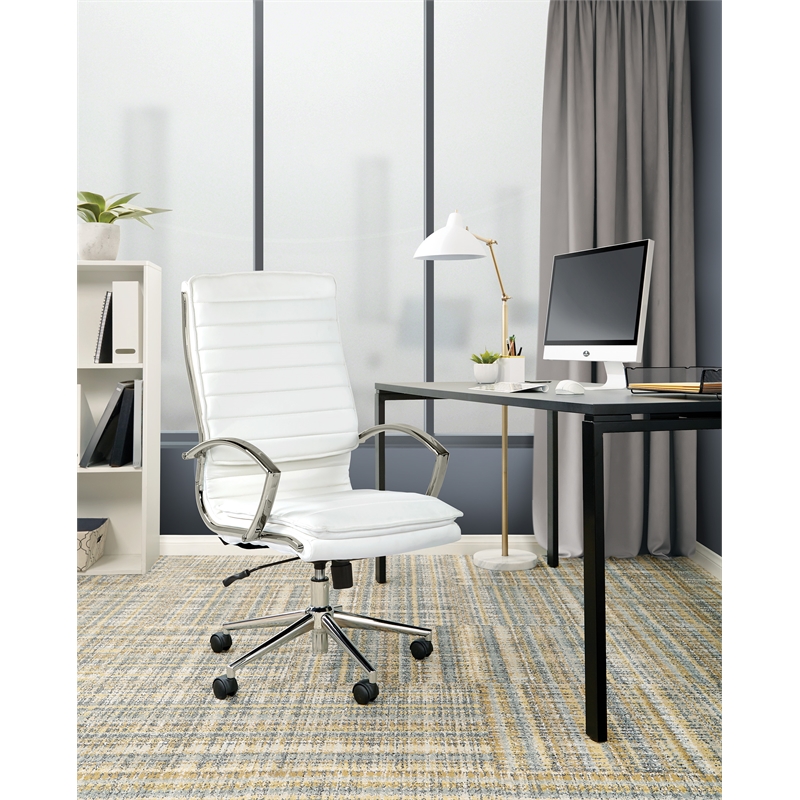 Scranton & Co High Back Manager's Chair in White Faux Leather Chrome