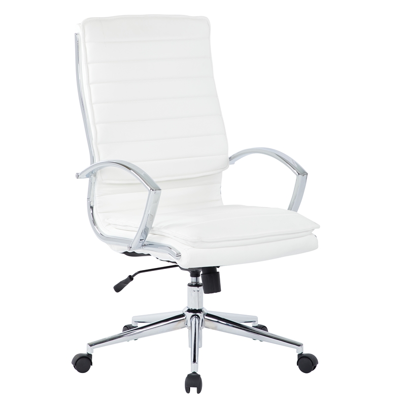 Scranton & Co High Back Manager's Chair in White Faux Leather Chrome