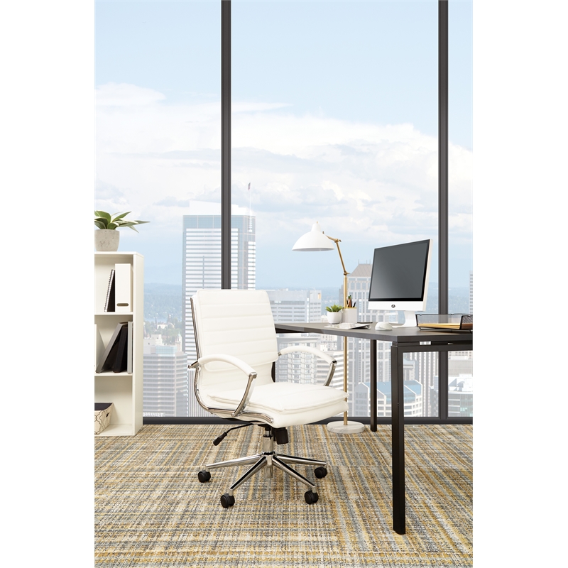 Scranton & Co Mid Back Manager's Faux Leather Chair in White Chrome Base