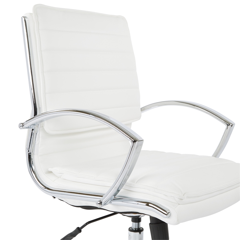 Scranton & Co Mid Back Manager's Faux Leather Chair in White Chrome Base