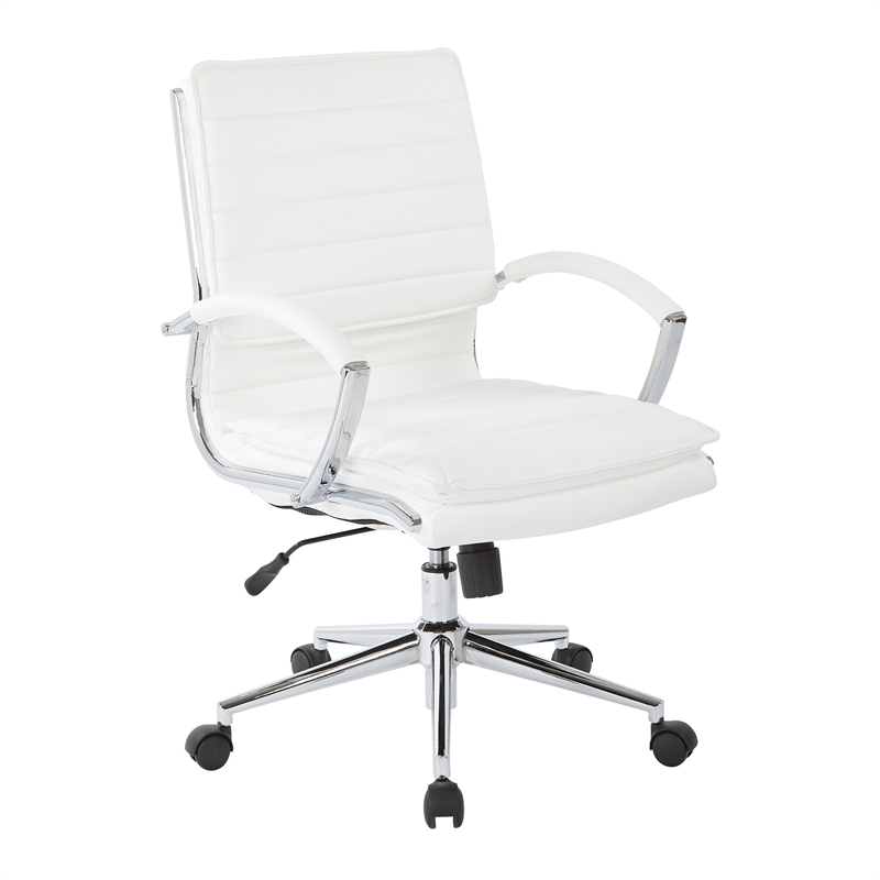 Scranton & Co Mid Back Manager's Faux Leather Chair in White Chrome Base