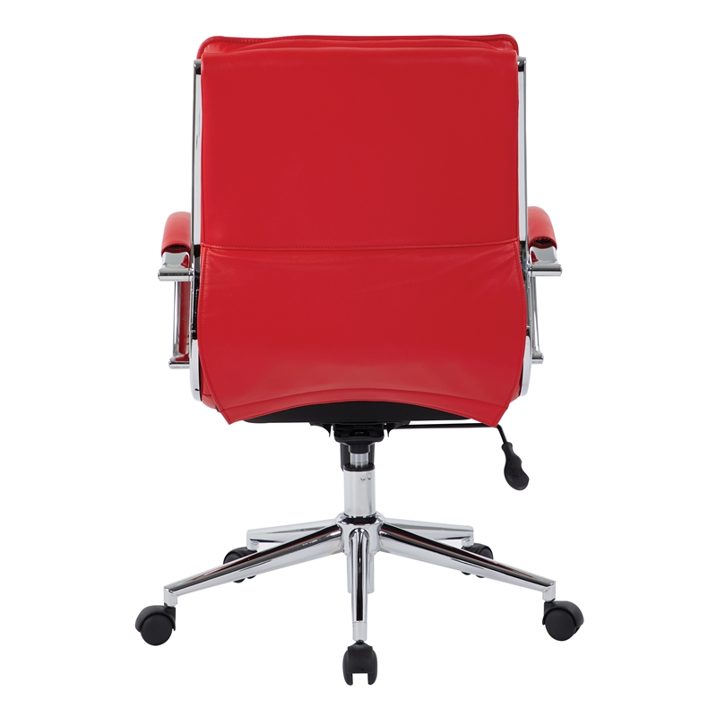 Scranton & Co Mid Back Manager's Faux Leather Chair in Red Chrome Base