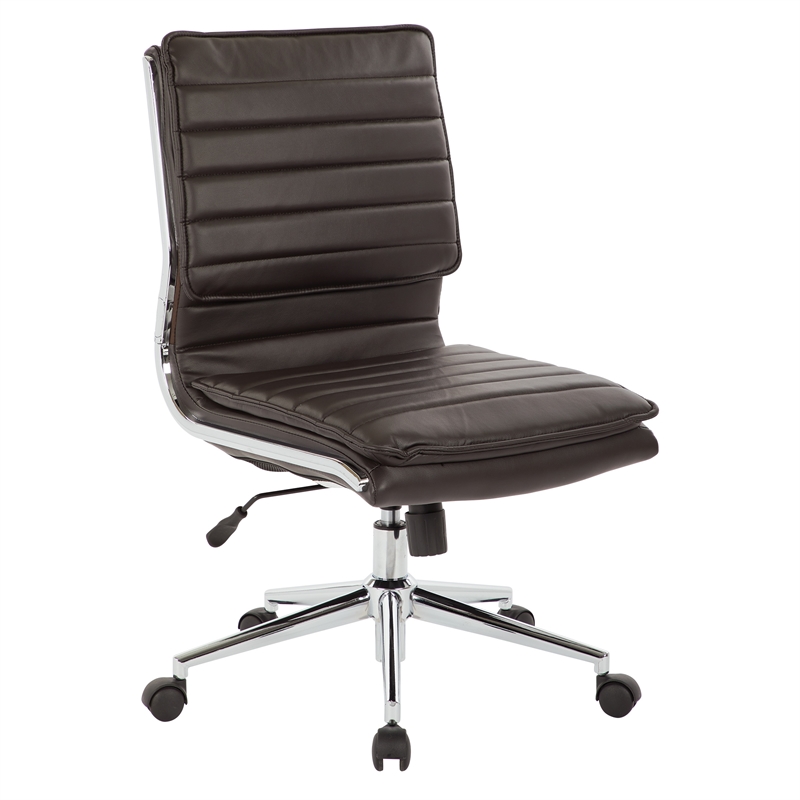 Scranton & Co Armless Mid Back Faux Leather Chair in Espresso Chrome Base