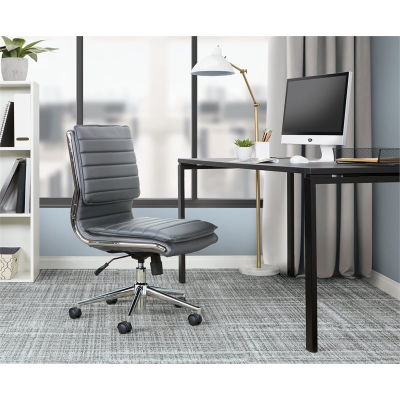 Scranton & Co Armless Mid Back Faux Leather Chair in Charcoal Chrome Base