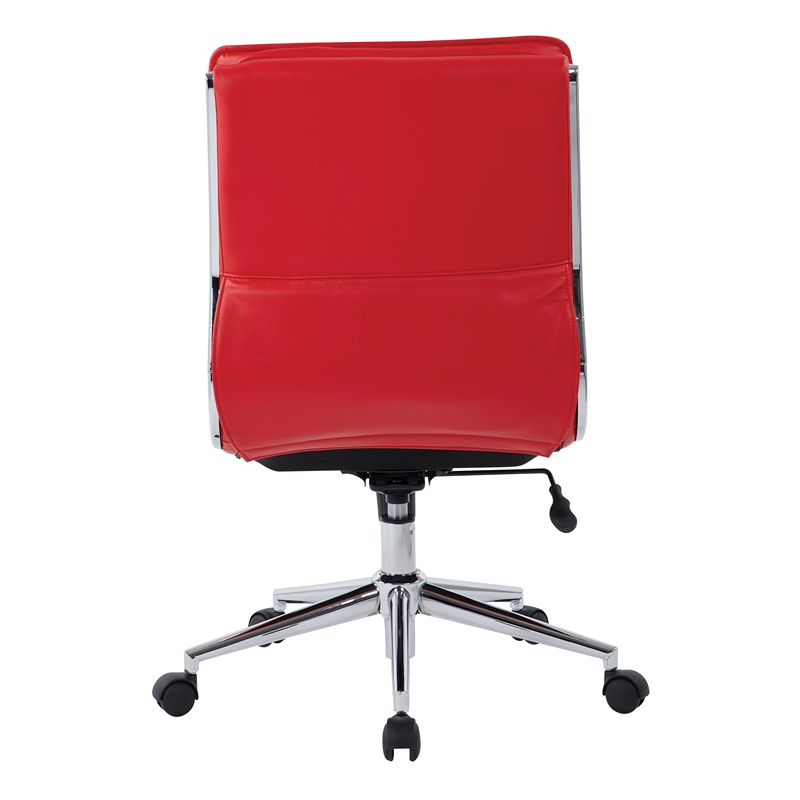 Scranton & Co Armless Mid Back Faux Leather Chair in Red Chrome Base