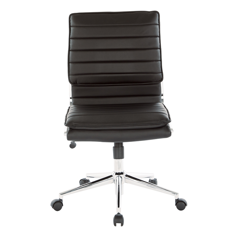 Scranton & Co Armless Mid Back Manager's Chair in Black Faux Leather Chrome