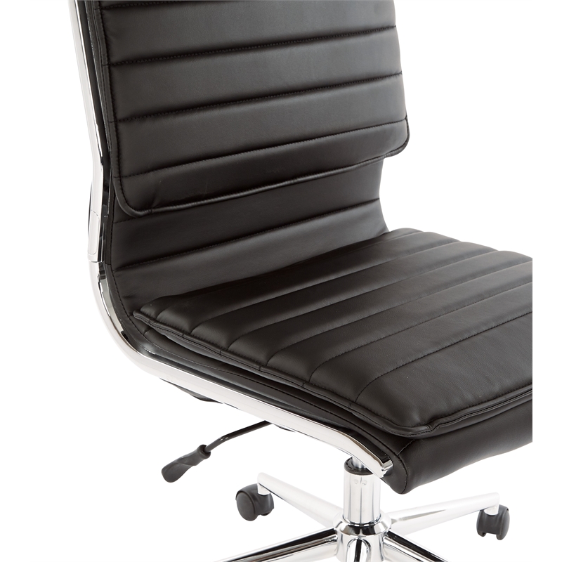 Scranton & Co Armless Mid Back Manager's Chair in Black Faux Leather Chrome