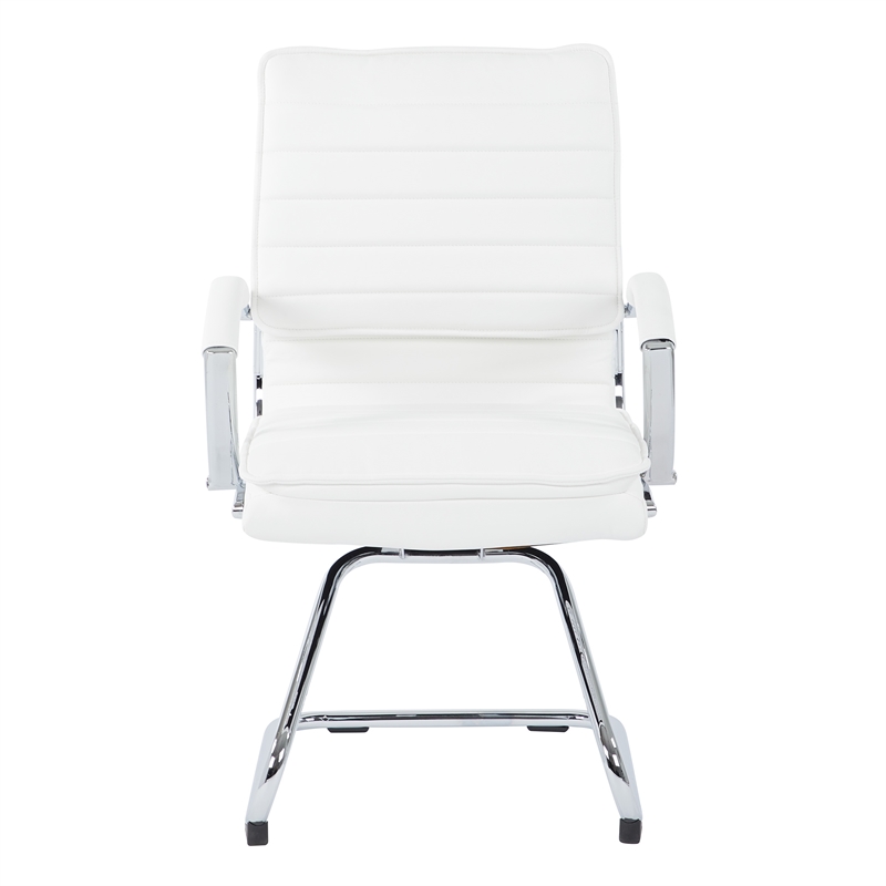 Scranton & Co Guest Chair in White Faux Leather with Chrome Sled Base