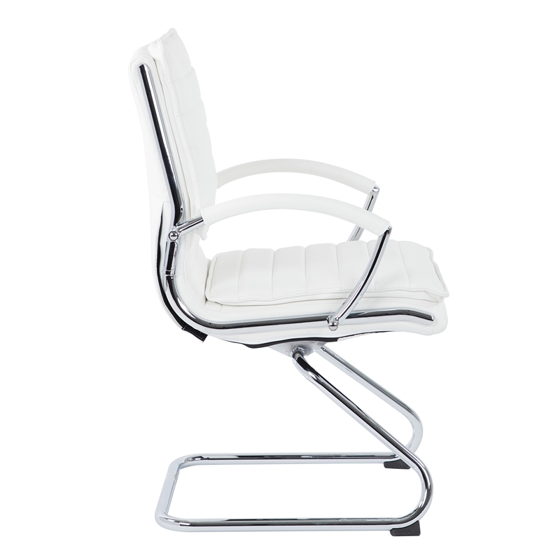 Scranton & Co Guest Chair in White Faux Leather with Chrome Sled Base