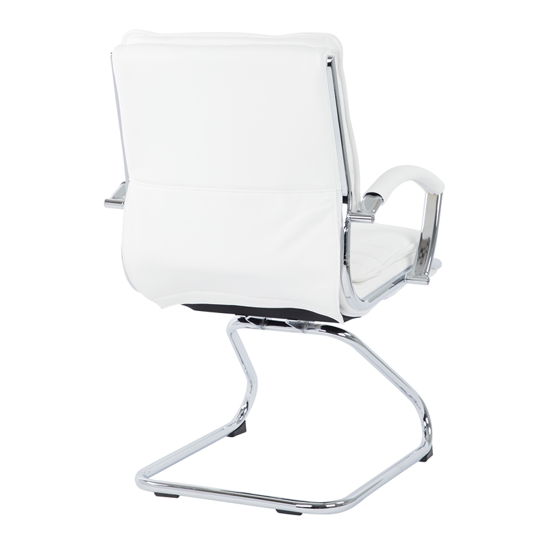 Scranton & Co Guest Chair in White Faux Leather with Chrome Sled Base