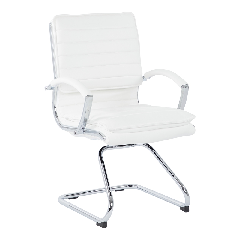 Scranton & Co Guest Chair in White Faux Leather with Chrome Sled Base