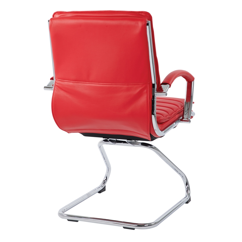 Scranton & Co Guest Chair in Red Faux Leather with Chrome Sled Base