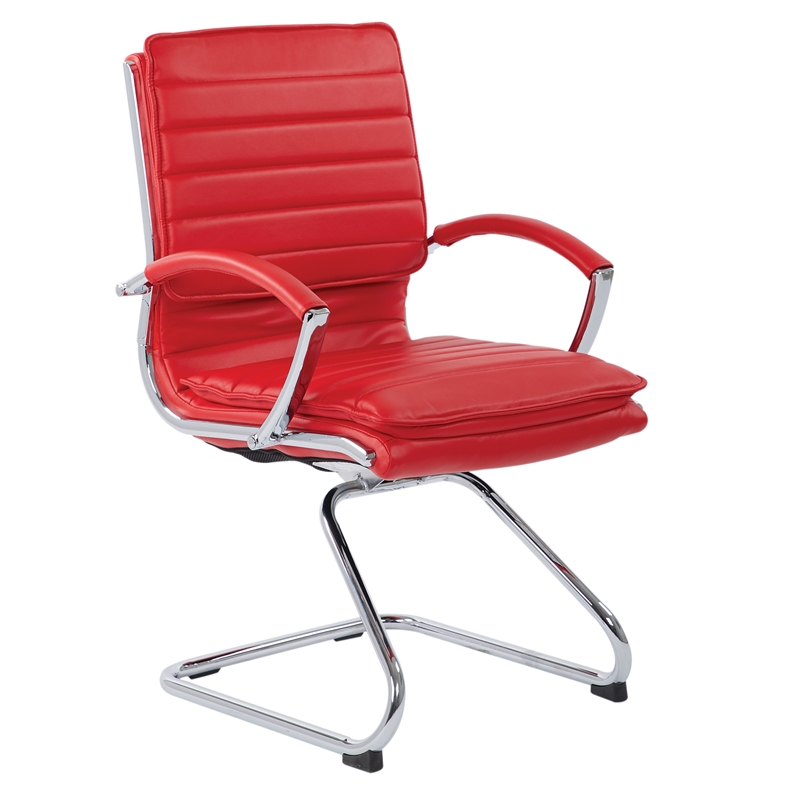 Scranton & Co Guest Chair in Red Faux Leather with Chrome Sled Base