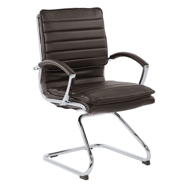 Scranton & Co Guest Chair in Espresso Faux Leather Chrome Sled Base