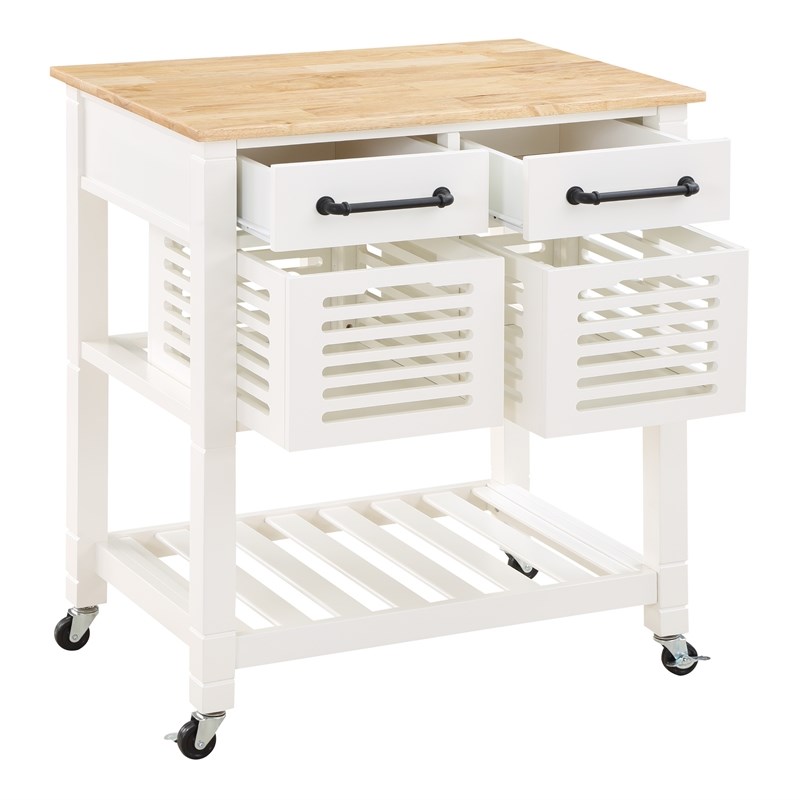 Scranton & Co Farmhouse Kitchen Cart with Wood Top and White Painted Base