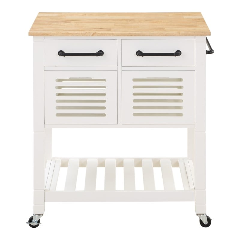 Scranton & Co Farmhouse Kitchen Cart with Wood Top and White Painted Base