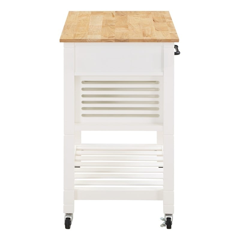 Scranton & Co Farmhouse Kitchen Cart with Wood Top and White Painted Base