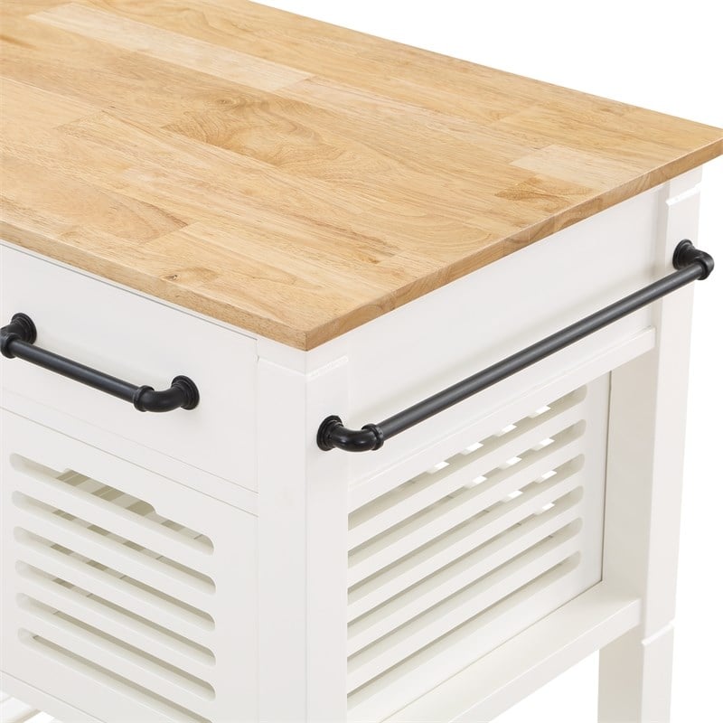 Scranton & Co Farmhouse Kitchen Cart with Wood Top and White Painted Base