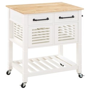Scranton & Co Farmhouse Kitchen Cart with Wood Top and White Painted Base