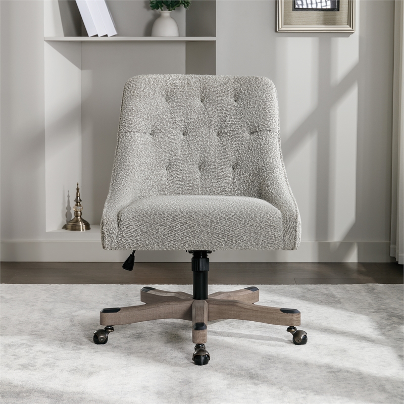 Scranton & Co Boucle Office Chair in Salt and Pepper Gray Rustic Wood Base