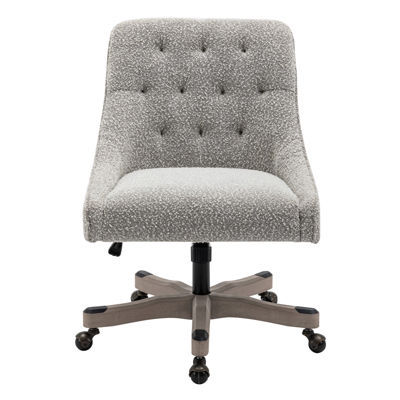 Scranton & Co Boucle Office Chair in Salt and Pepper Gray Rustic Wood Base
