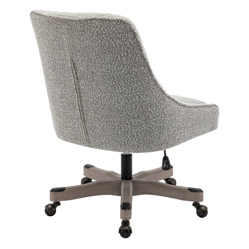 Scranton & Co Boucle Office Chair in Salt and Pepper Gray Rustic Wood Base