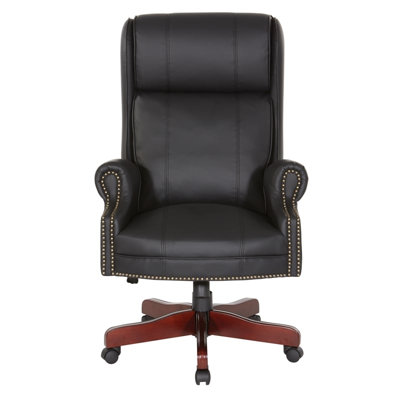 Scranton & Co Traditional Executive High Back Chair in Black Vinyl Brass Trim