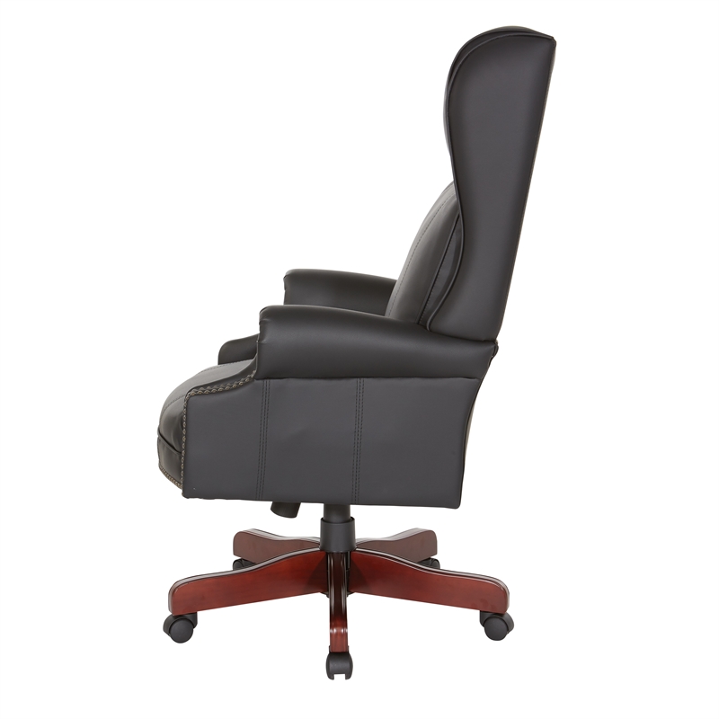 Scranton & Co Traditional Executive High Back Chair in Black Vinyl Brass Trim