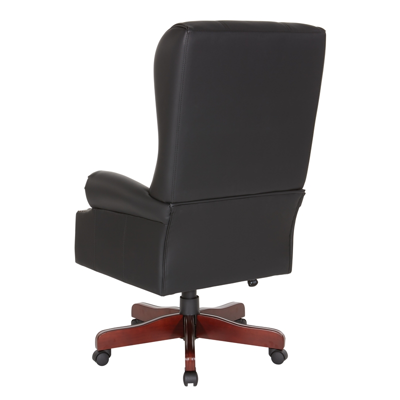 Scranton & Co Traditional Executive High Back Chair in Black Vinyl Brass Trim