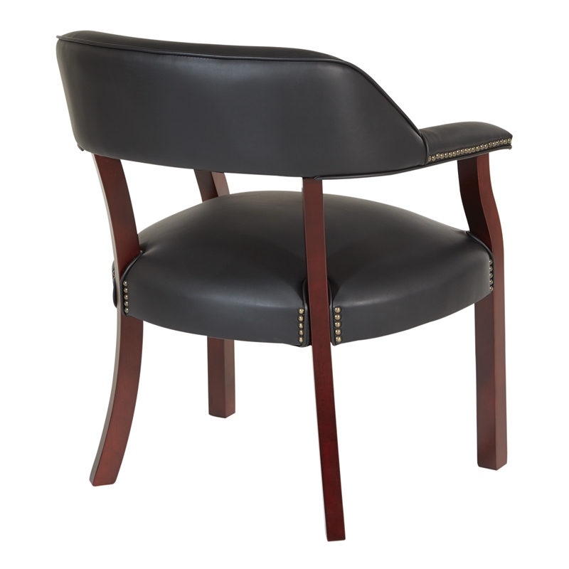 Scranton & Co Traditional Guest Chair in Black Vinyl with Mahogany Frame